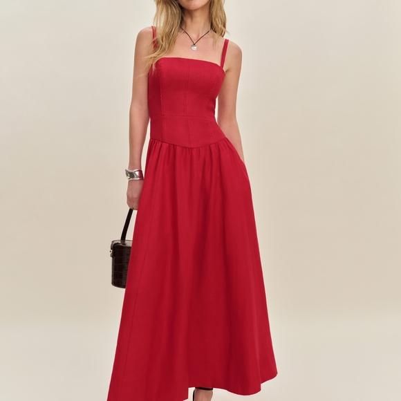 knee length dresses for ladies Reformation Cherry Marella Linen Dress main image 1
